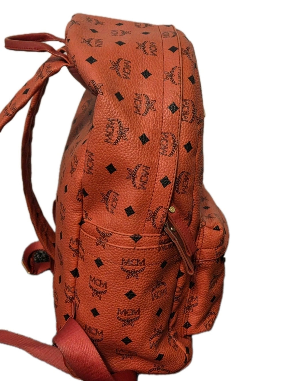 MCM Redish/ Pink Leather FULL Size Studded Backpack w Gold Hardware (EUC) - Picture 3 of 17